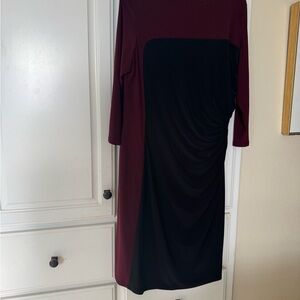 Ralph Lauren Burgundy and Black Long-Sleeve Colorblock Dress